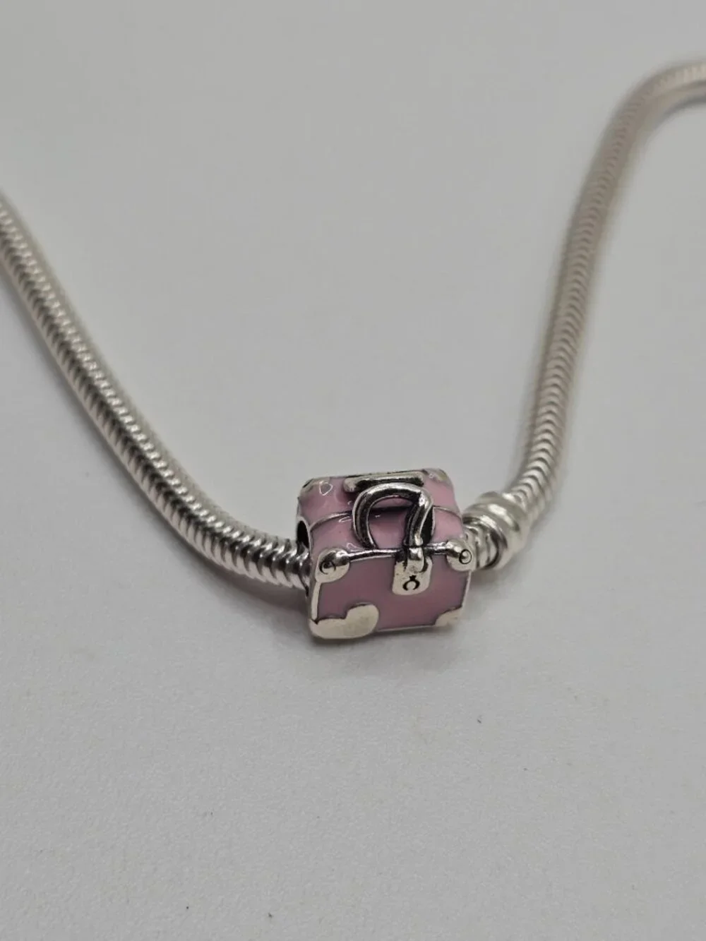 Sterling Silver 925 Rhodium Plated Pink Travel Bag 